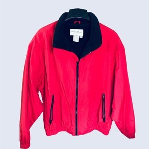 Eddie Bauer Full Zip Nylon Jacket Fleece Lined Men's Size XL Red w/Zip Pockets
